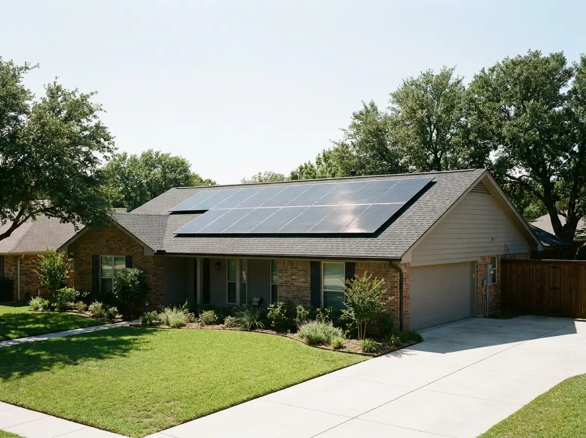 Roof-mounted solar panel array on a residential home